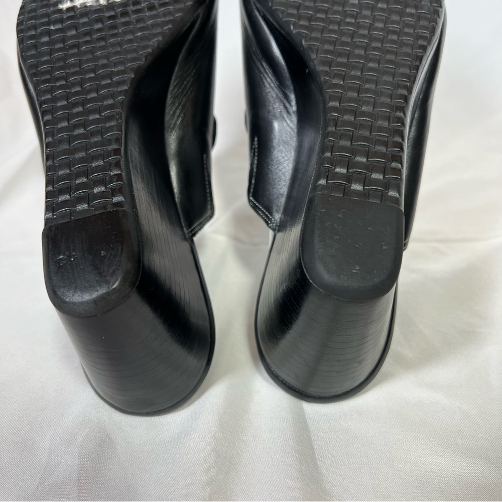 Cole Haan Black Leather Wedge Slip-On Clogs Mules Woven Strap Detail Size 9.5 - Picture 15 of 15